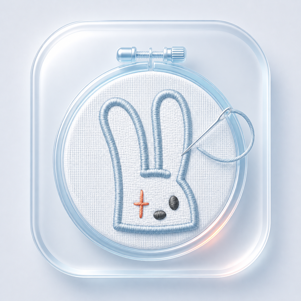 Frosted 3D embroidery hoop icon with the stitched Tofu bunny mark